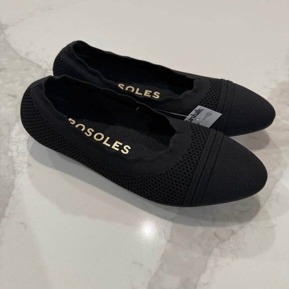 Aerosoles NWT Anita Scalloped Elastic Ballet Flats Women's 7.5M Black Minimalist - Picture 1 of 9